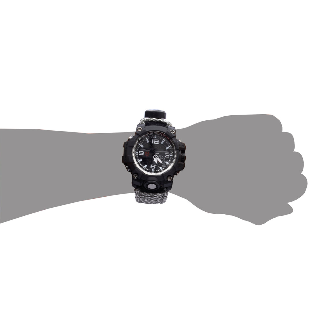 Reloj Tactico con Paracord de Supervivencia con Brujula Camuflaje Gris LCD 12 digitos