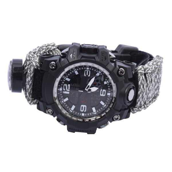 Reloj Tactico con Paracord de Supervivencia con Brujula Camuflaje Gris LCD 12 digitos