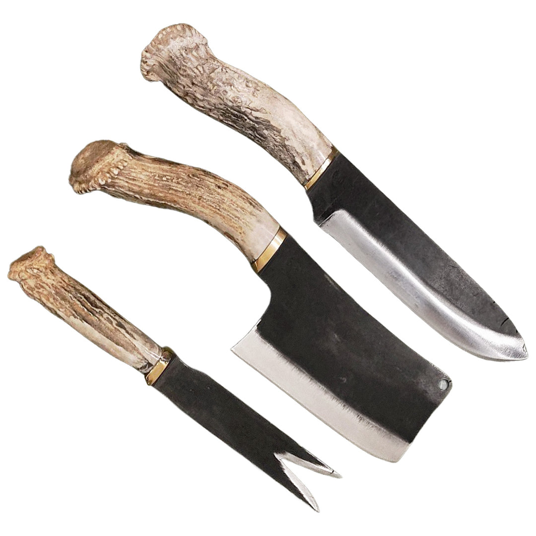 SET DE CUCHILLOS AJE PARRILLERO DE 3 PIEZAS (TRINCHETE, HACHA CUADRADA, CUCHILLO CHEF)