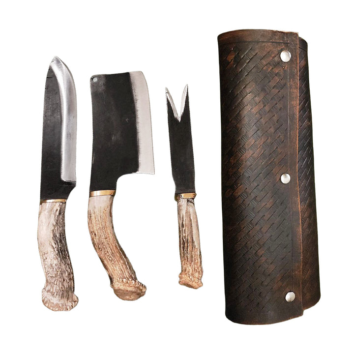 SET DE CUCHILLOS AJE PARRILLERO DE 3 PIEZAS (TRINCHETE, HACHA CUADRADA, CUCHILLO CHEF)