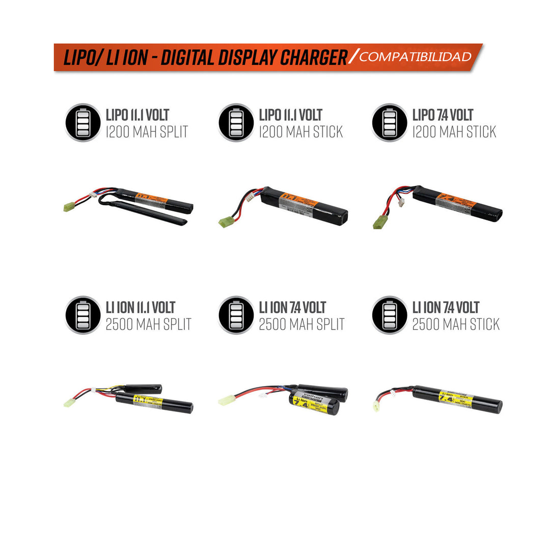 Cargador Valken inteligente con pantalla digital de iones de litio de 2-3 cell
