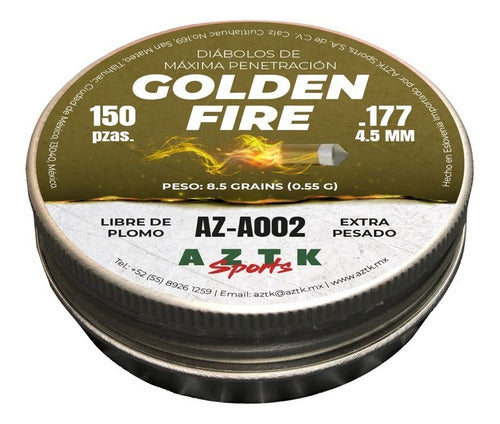 DIABOLO AZTK GOLDEN FIRE MAXIMA PENETRACION CALIBRE 177(4.5mm) 8.5gr 150 Piezas