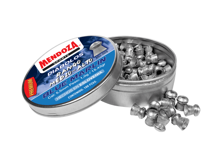 DIÁBOLO MENDOZA BLUE MARLIN CALIBRE 22(5.5mm) 15.43gr 100 Piezas