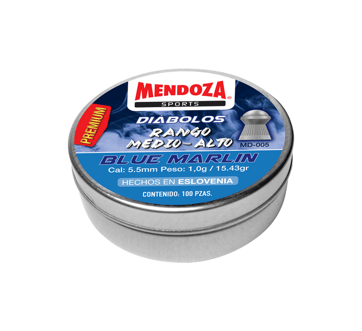 DIÁBOLO MENDOZA BLUE MARLIN CALIBRE 22(5.5mm) 15.43gr 100 Piezas