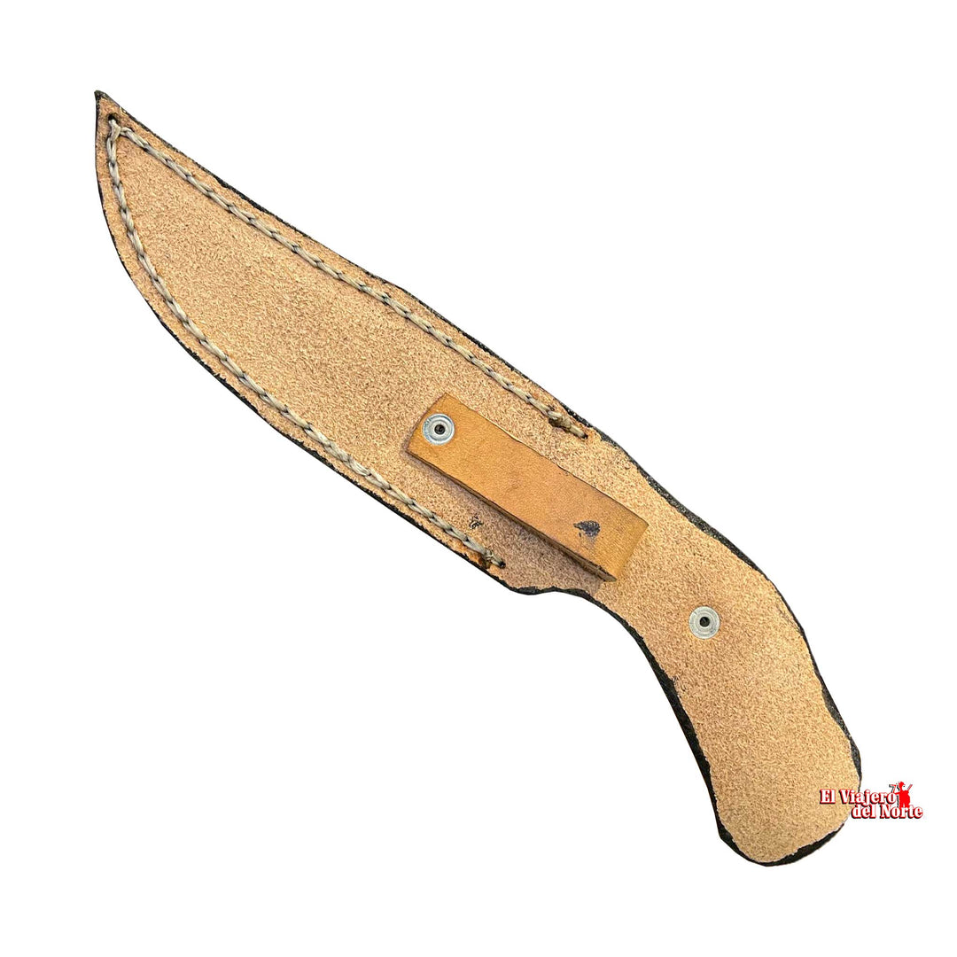 CUCHILLO AJE PARRILLERO CAZADOR 6.5" CUERNO DE VENADO Acabado SEMIPIEDRA con Funda de cuero