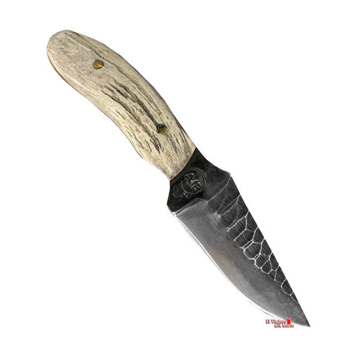 CUCHILLO AJE PEQUE I parrillero cazador 4" CUERNO DE VENADO Acabado SEMIPIEDRA con Funda tipo Pistola