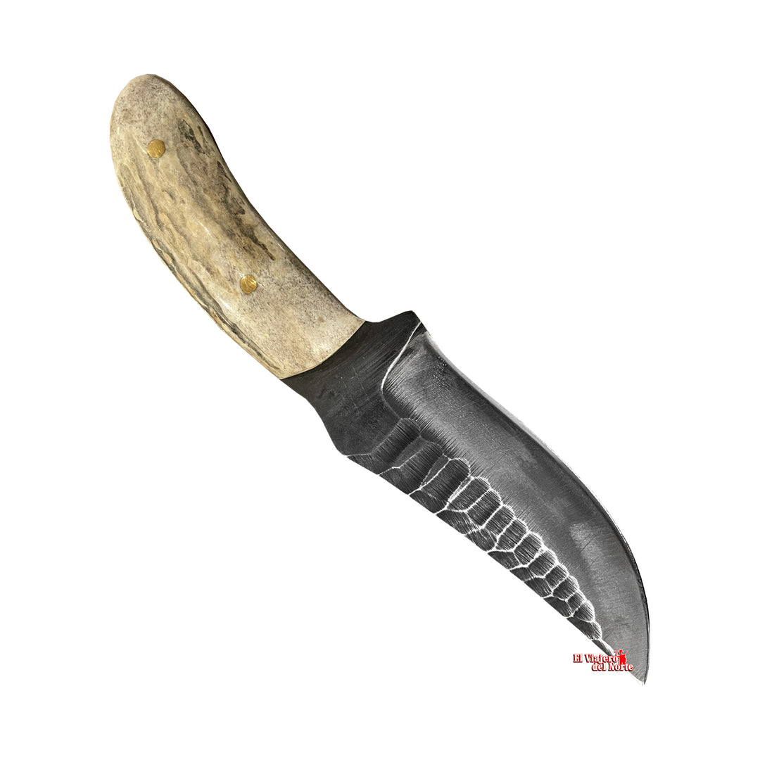 CUCHILLO AJE PEQUE II parrillero cazador 4.5" CUERNO DE VENADO Acabado SEMIPIEDRA con Funda tipo Pistola