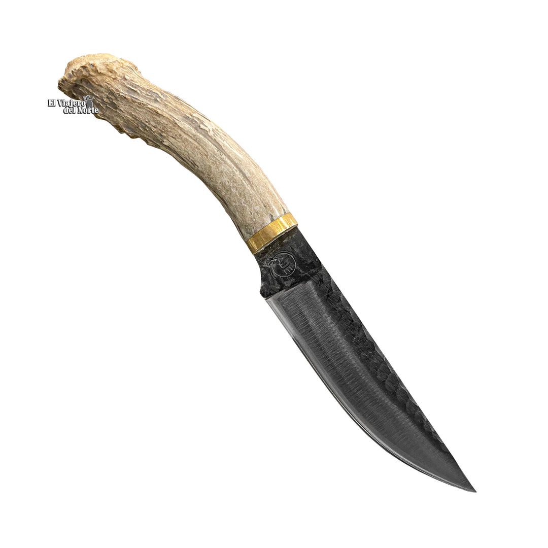 CUCHILLO AJE 6.1" PARRILLERO CAZADOR CUERNO DE VENADO CON FUNDA DE CUERO