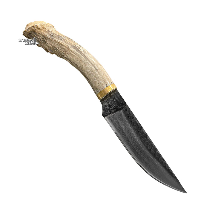 CUCHILLO AJE 6.1" PARRILLERO CAZADOR CUERNO DE VENADO CON FUNDA DE CUERO