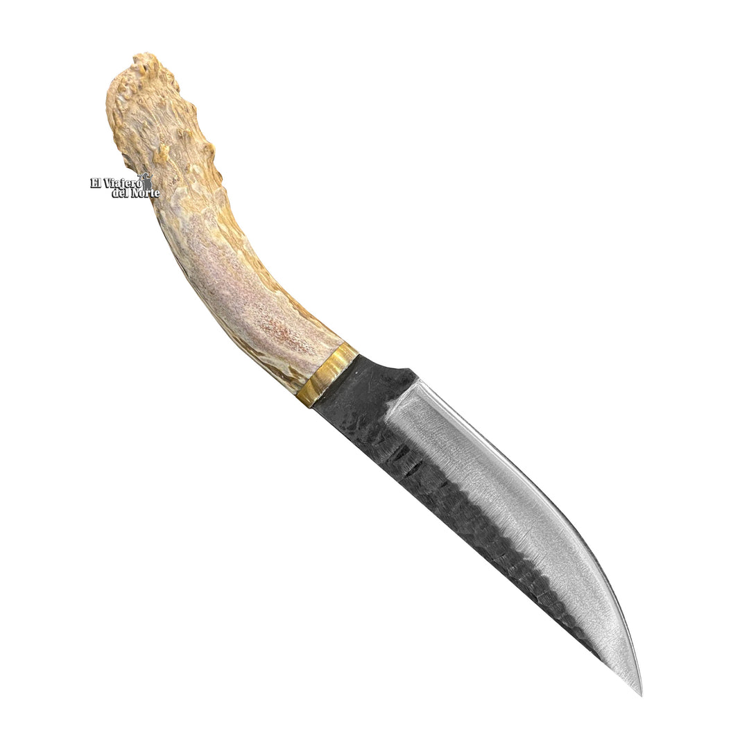 CUCHILLO AJE 6.1" PARRILLERO CAZADOR CUERNO DE VENADO CON FUNDA DE CUERO