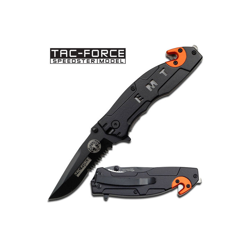 NAVAJA TAC-FORCE SPRING ASSISTED BLACK AND ORANGE ALUMINUM HANDLE