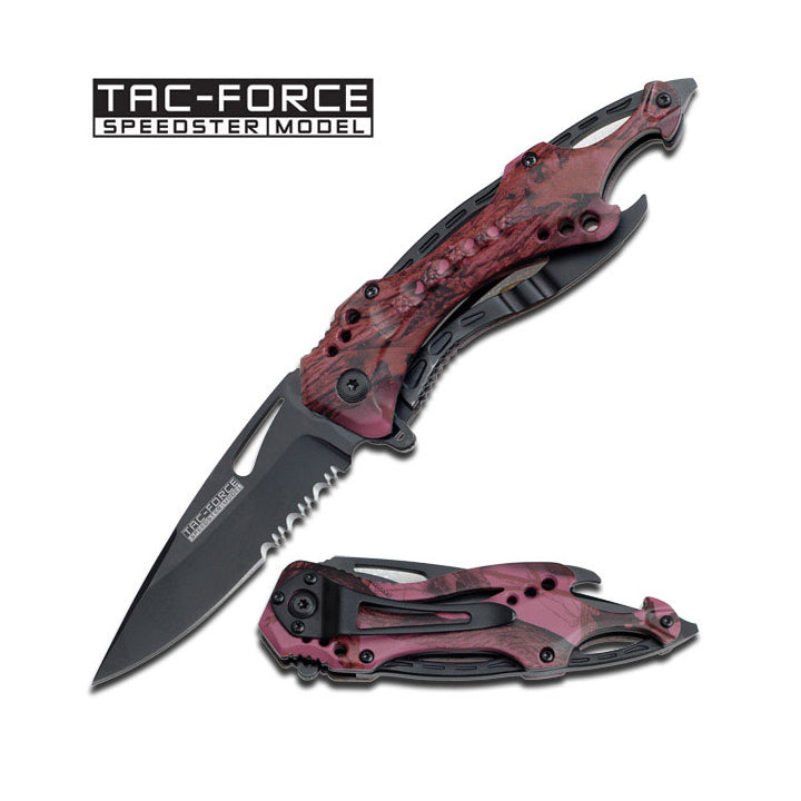 Navaja Spring Assisted ASA DE ALUMINIO CAMO ROSA CON FORRO NEGRO