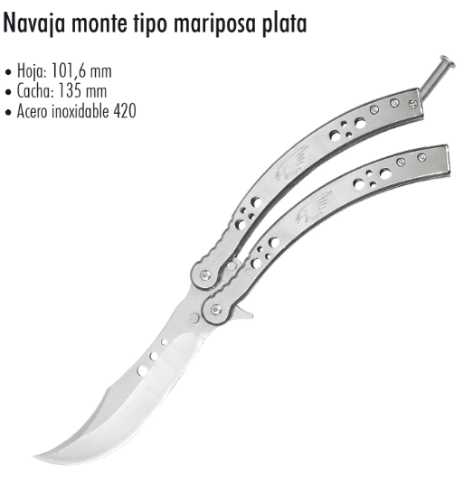 Navaja de Mariposa Plateada Curva Balisong - El Viajero del Norte