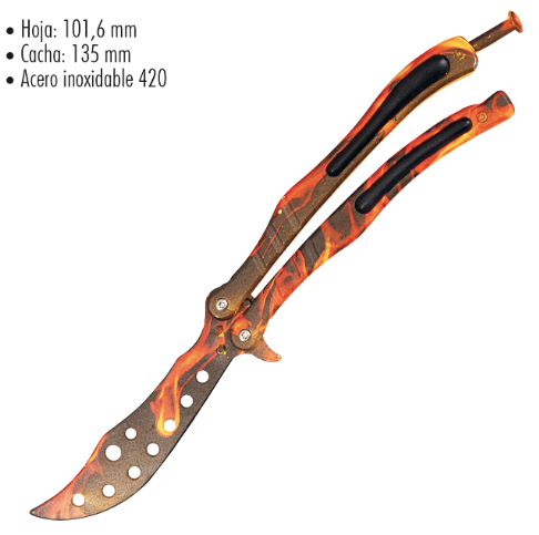 Navaja de Mariposa con Llamas Balisong Hoja y Mango Curvos - El Viajero del Norte