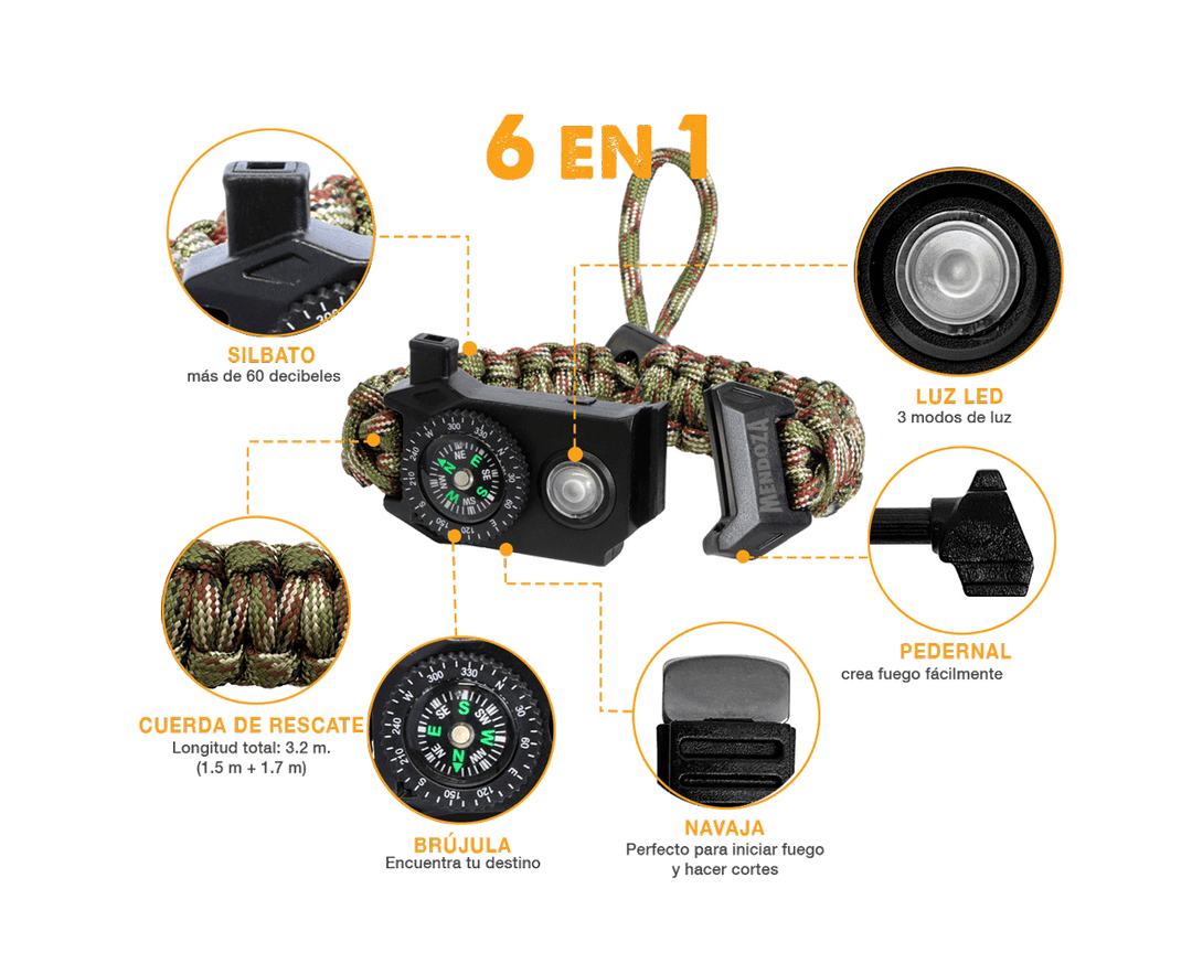 Pulsera Paracord Camuflaje Con Luz Led