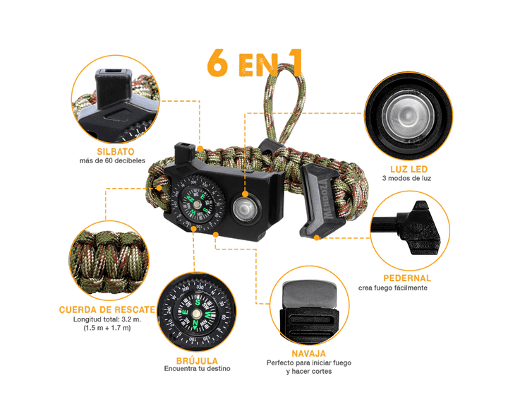 Pulsera Paracord Camuflaje Con Luz Led