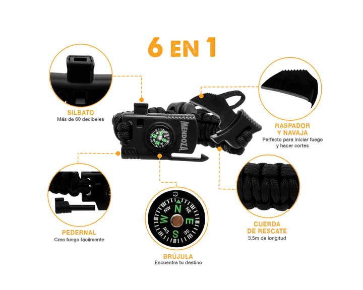 Pulsera Paracord Negra con Navaja