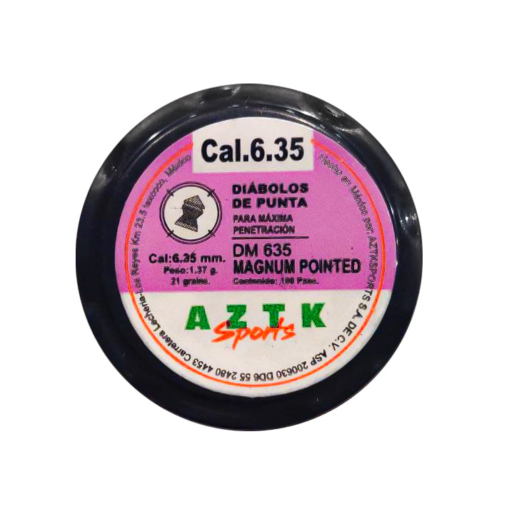 DIABOLO AZTK MAGNUM POINTED CALIBRE .25(6.35mm) 1.37gr 100 Piezas