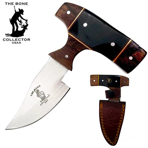 CUCHILLO 5" BONE COLLECTOR Black & Brown Resin Wood con FUNDA DE CUERO