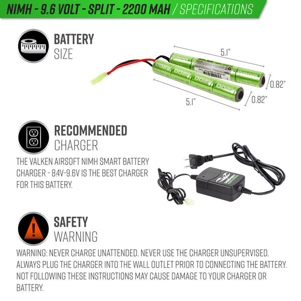 Bateria Valken Energy NiMH 9.6V 2200mAh Split Airsoft