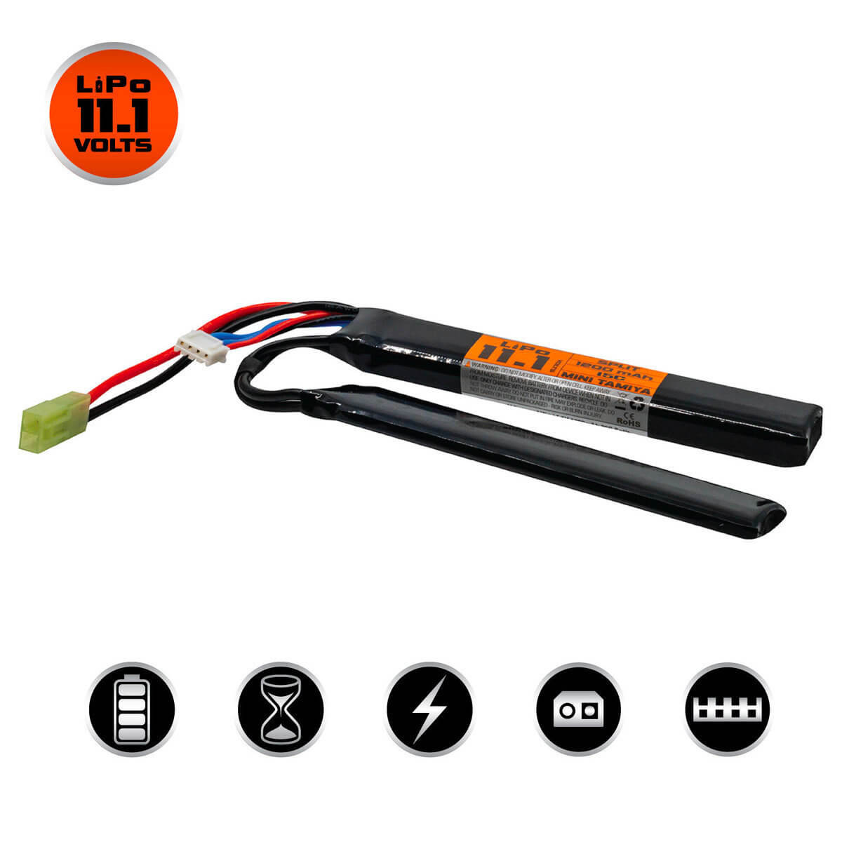 Bateria Valken LiPo 11.1V 1200mAh 15C Split Airsoft Small Tamiya