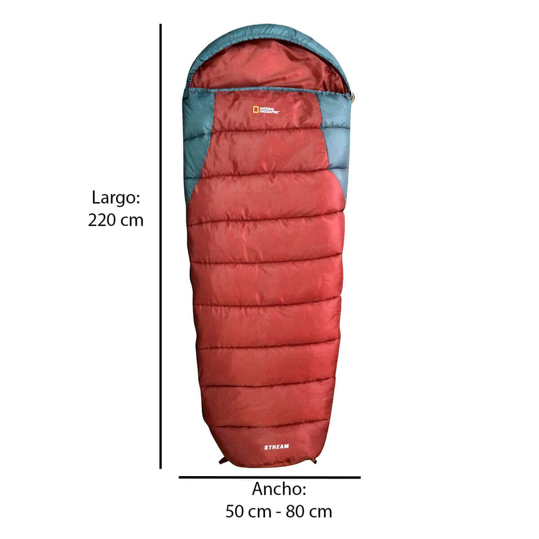 Bolsa para dormir Nat Geo Stream, -13° C, 220x80cm, rojo carmín con gris