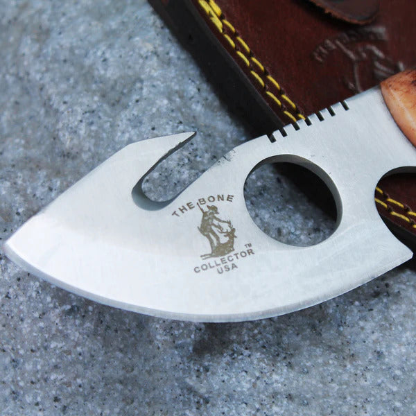 CUCHILLO 7" BONE COLLECTOR CON MANGO DE HUESO Y GANCHO PARA DESTRIPAR