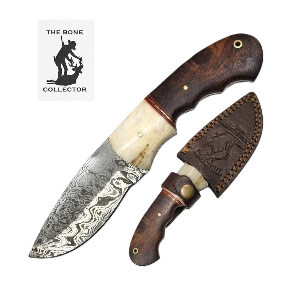 CUCHILLO BONE COLLECTOR 8" DAMASCUS BLADE BOVINE AND WOOD HANDLE