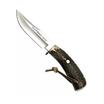 CUCHILLO MUELA BRACO MANGO CUERNO CIERVO ROJO HJA 11cm FDA PIEL CAFE
