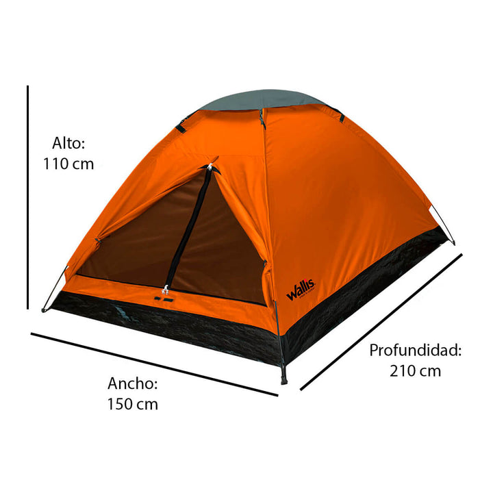 Casa de campaña MONODOME para 2 personas, semi-impermeable, naranja