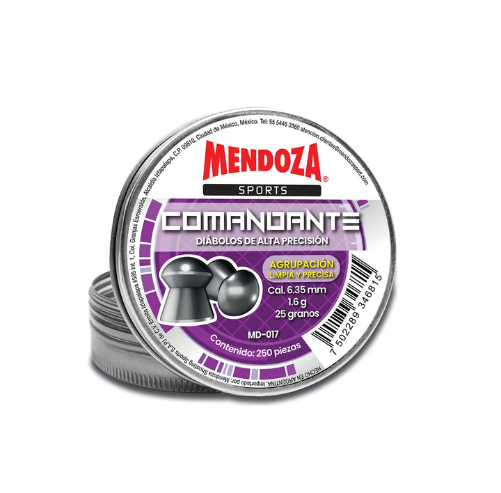 DIABOLO COMANDANTE CON PUNTA DOMO CALIBRE .25(6.35mm) 16gr 250 Piezas