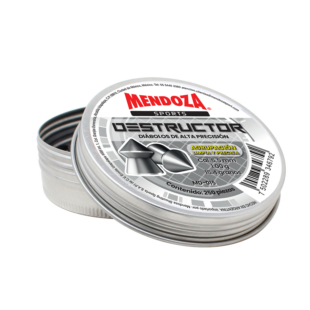 DIABOLO DESTRUCTOR CON CABEZA PUNTIAGUDA CALIBRE.22(5.5mm) 15.4gr 250 Piezas
