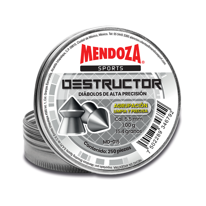 DIABOLO DESTRUCTOR CON CABEZA PUNTIAGUDA CALIBRE.22(5.5mm) 15.4gr 250 Piezas