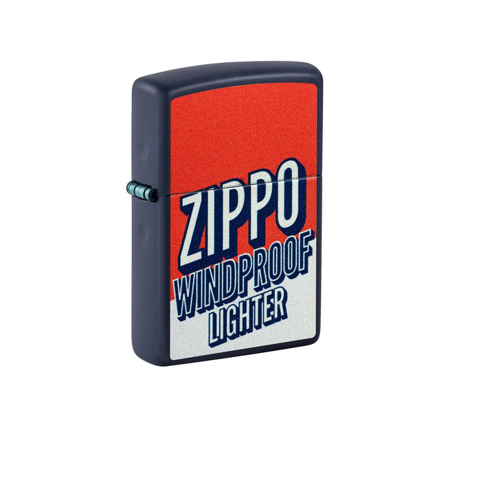 ENCENDEDOR ZIPPO AZUL MARINO MATE DISEÑO ESLOGAN VINTAGE
