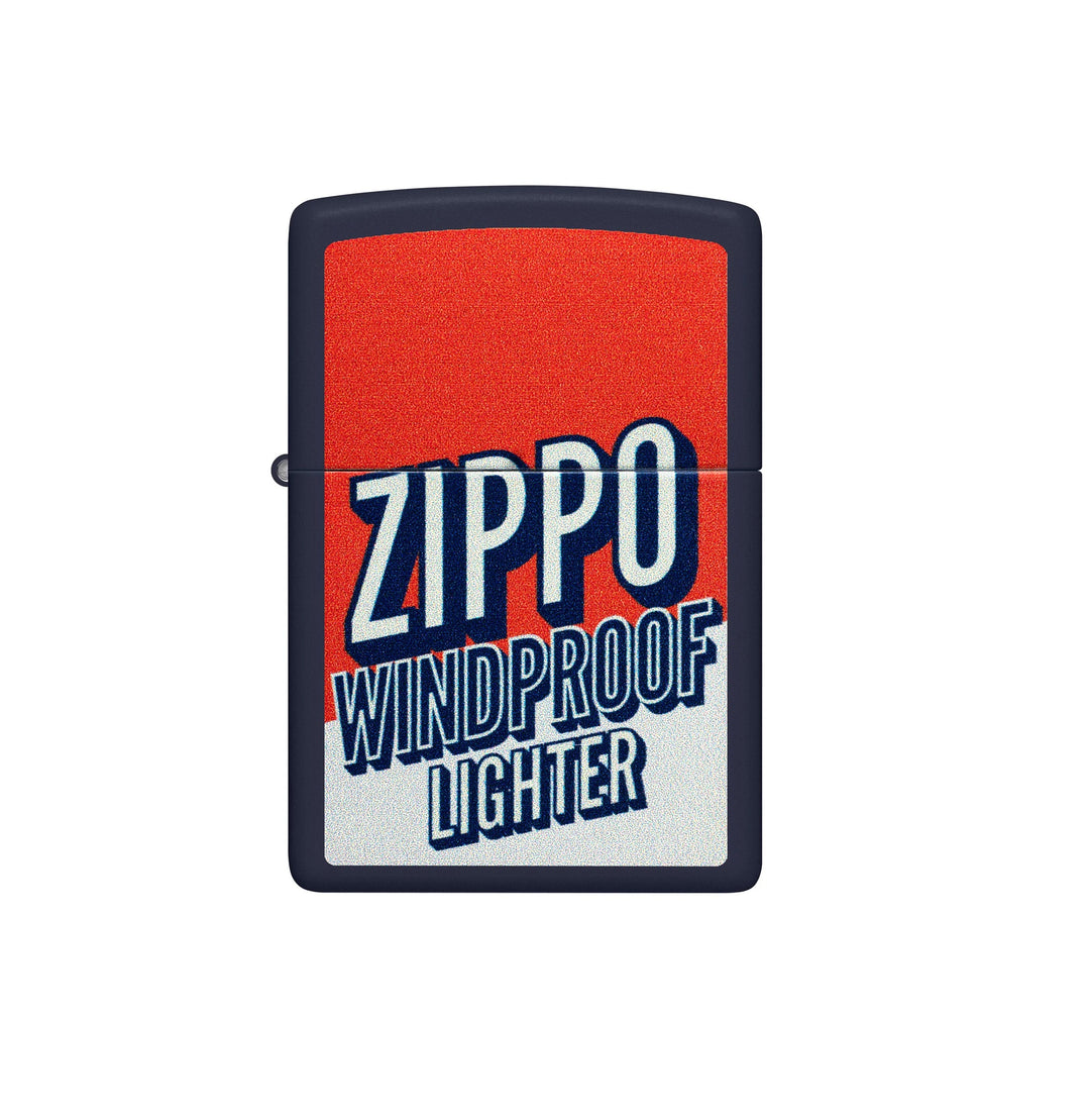 ENCENDEDOR ZIPPO AZUL MARINO MATE DISEÑO ESLOGAN VINTAGE