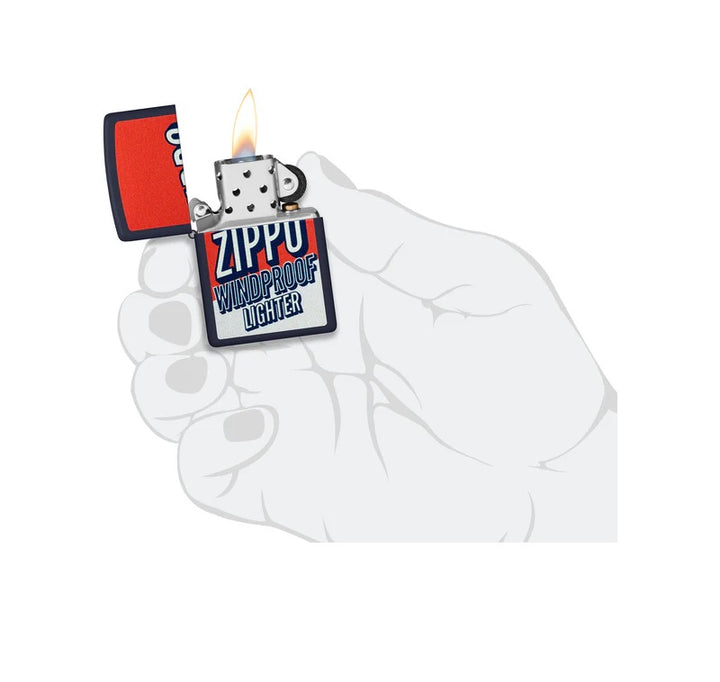 ENCENDEDOR ZIPPO AZUL MARINO MATE DISEÑO ESLOGAN VINTAGE