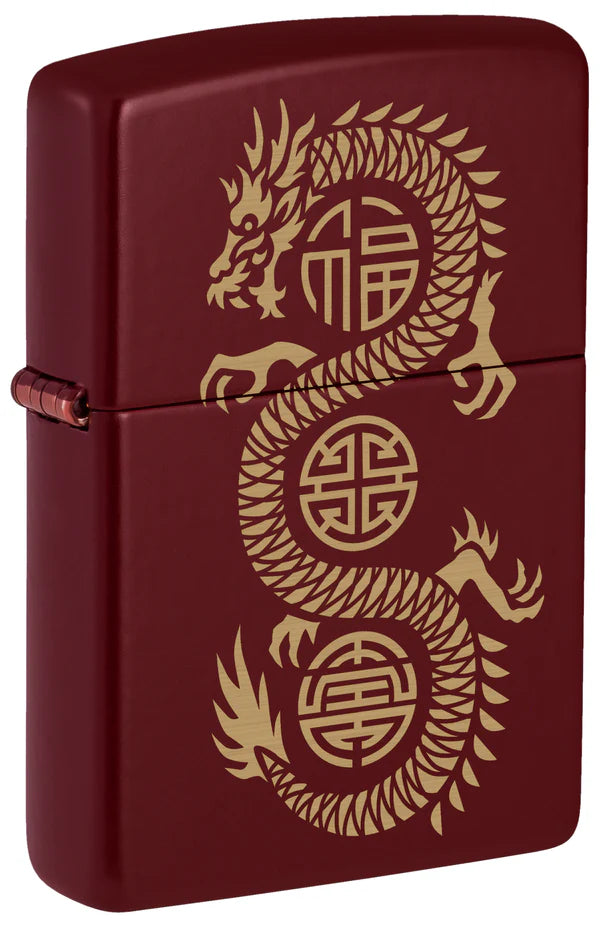 ENCENDEDOR ZIPPO COLOR MERLOT DISEÑO DRAGÓN DE LA SUERTE