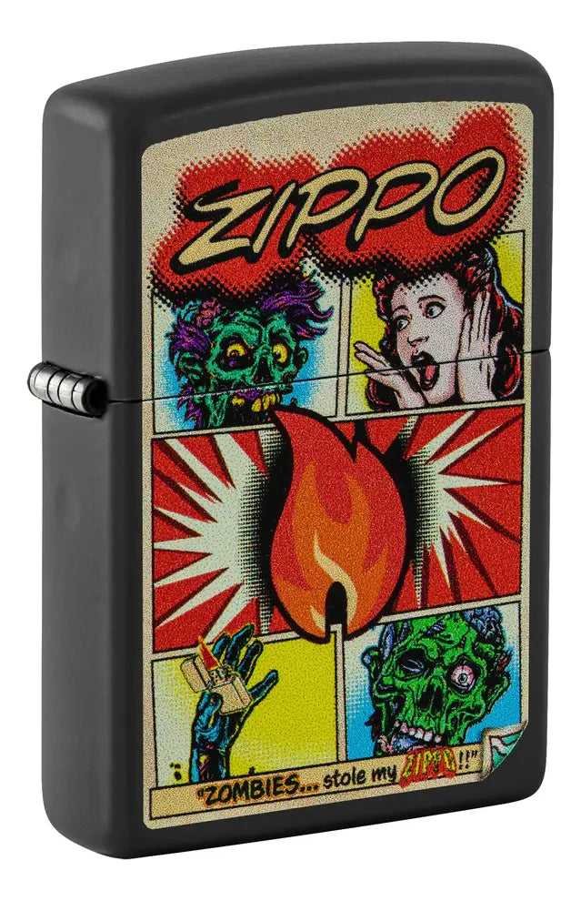ENCENDEDOR ZIPPO NEGRO MATE DISEÑO COMIC DE ZOMBIES