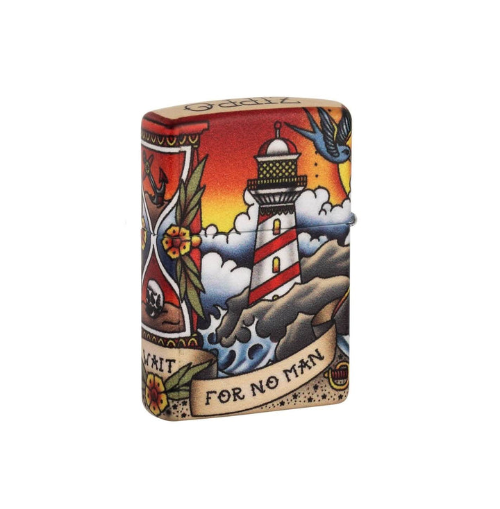 ENCENDEDOR ZIPPO TATUAJE NAUTICO TIME AND TIDE WAIT FOR NO MAN