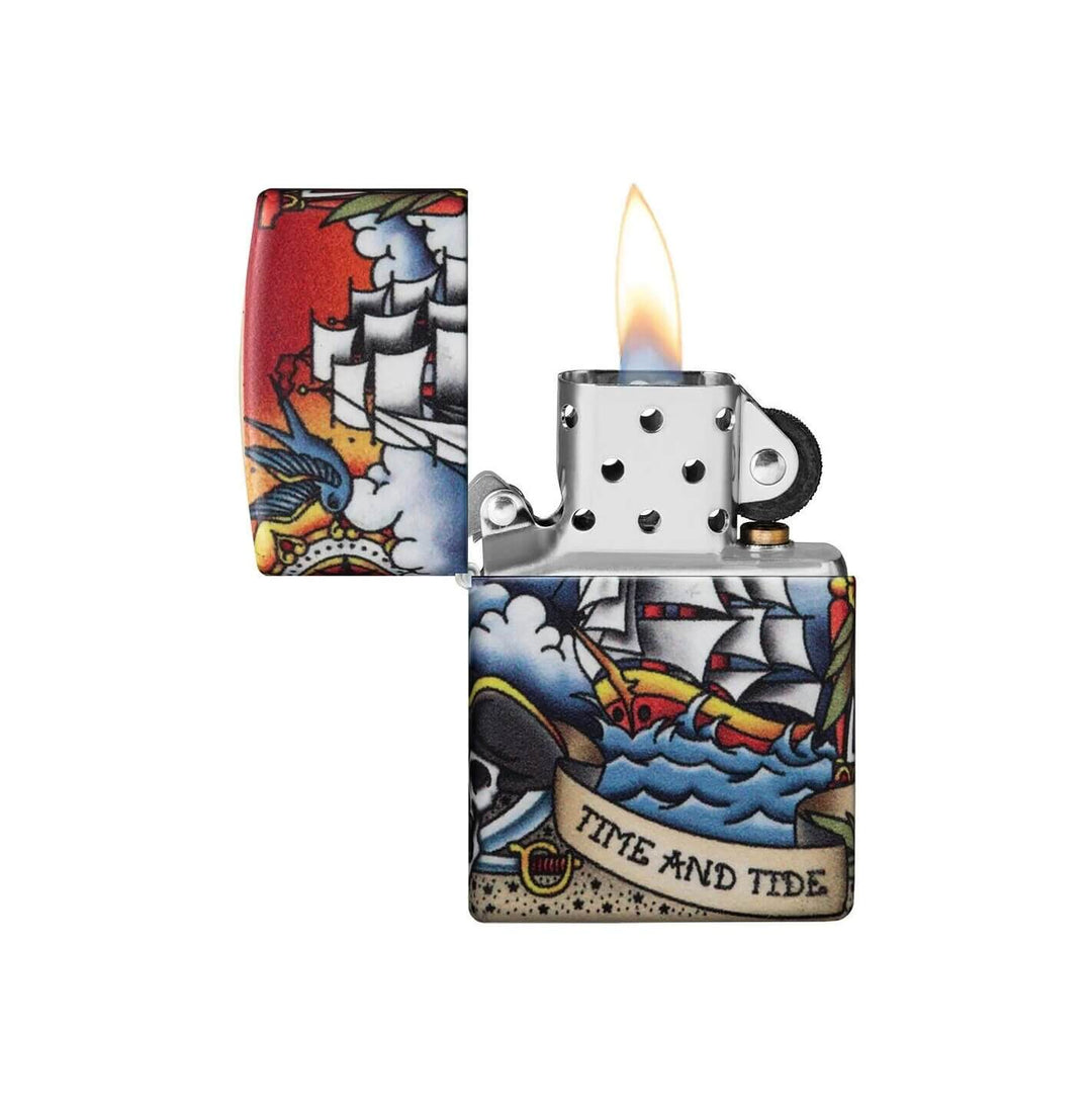 ENCENDEDOR ZIPPO TATUAJE NAUTICO TIME AND TIDE WAIT FOR NO MAN