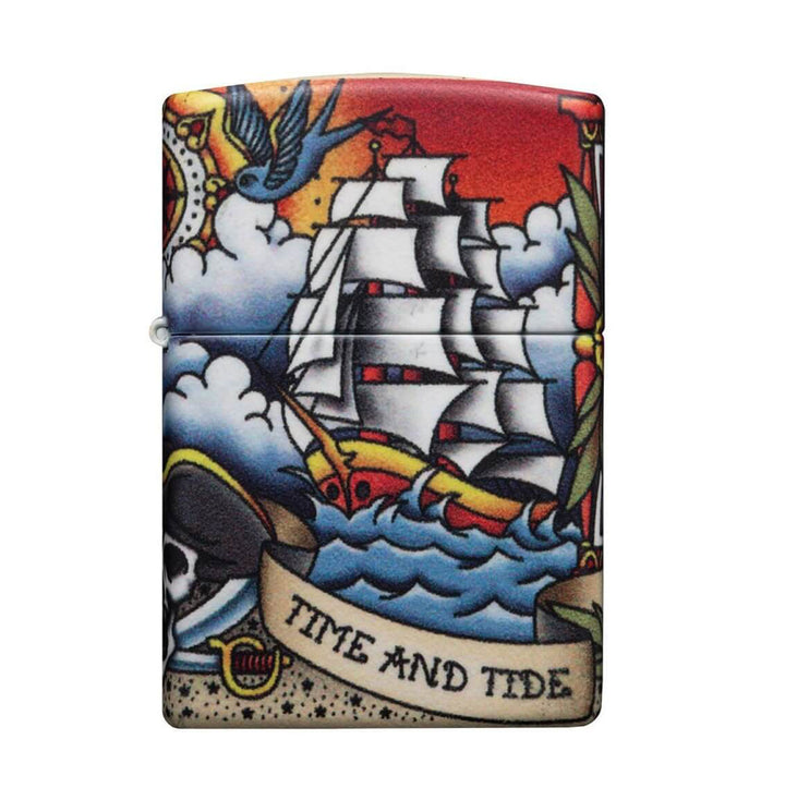 ENCENDEDOR ZIPPO TATUAJE NAUTICO TIME AND TIDE WAIT FOR NO MAN
