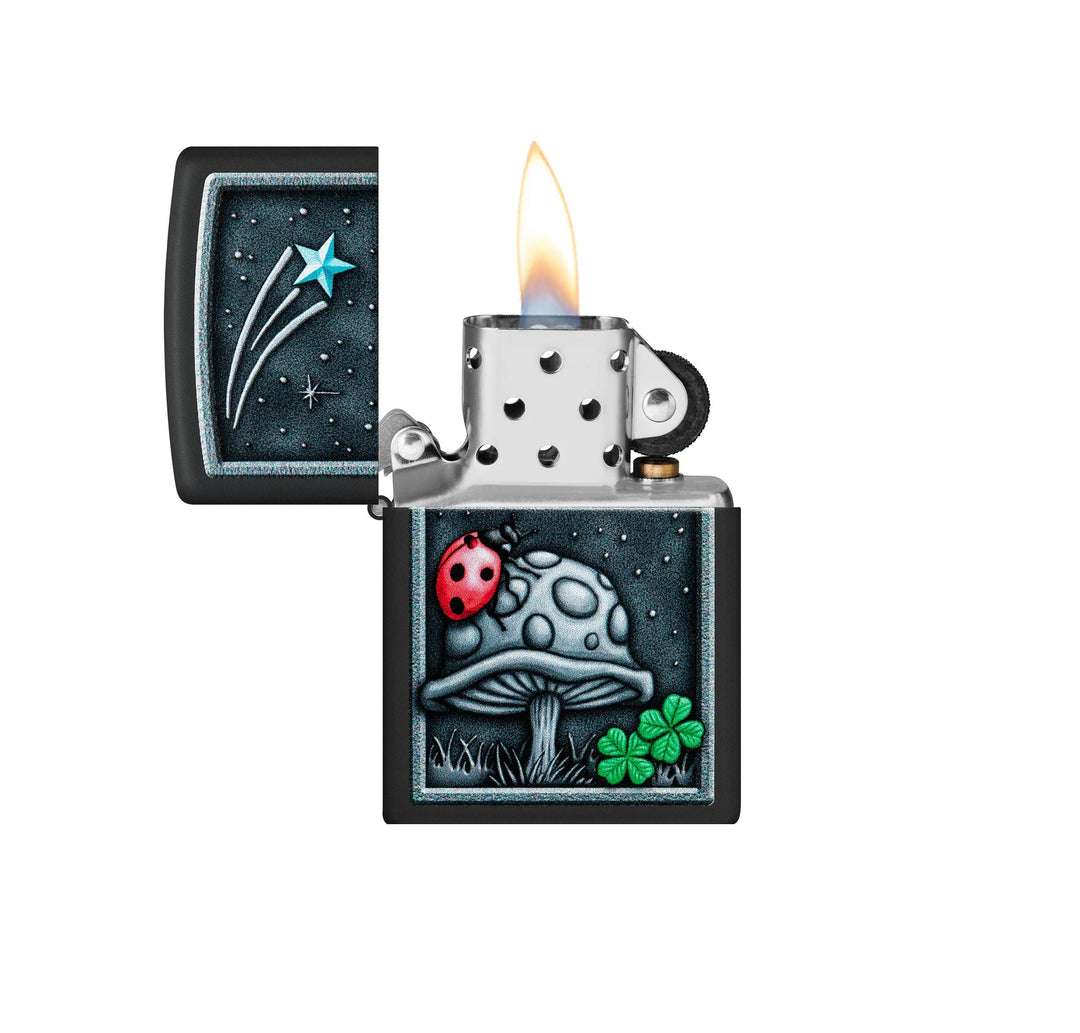 ENCENDEDOR ZIPPO NEGRO MATE DISEÑO NOCHE ESTRELLADA DE LA SUERTE