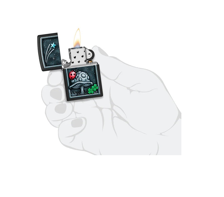 ENCENDEDOR ZIPPO NEGRO MATE DISEÑO NOCHE ESTRELLADA DE LA SUERTE