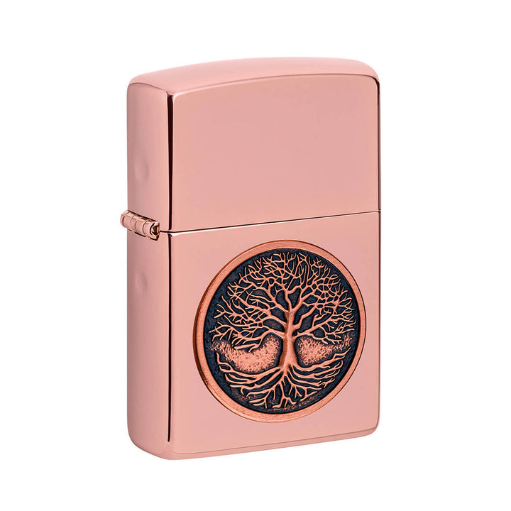 Encendedor Zippo Emblema Arbol De La Vida Color Oro Rosa