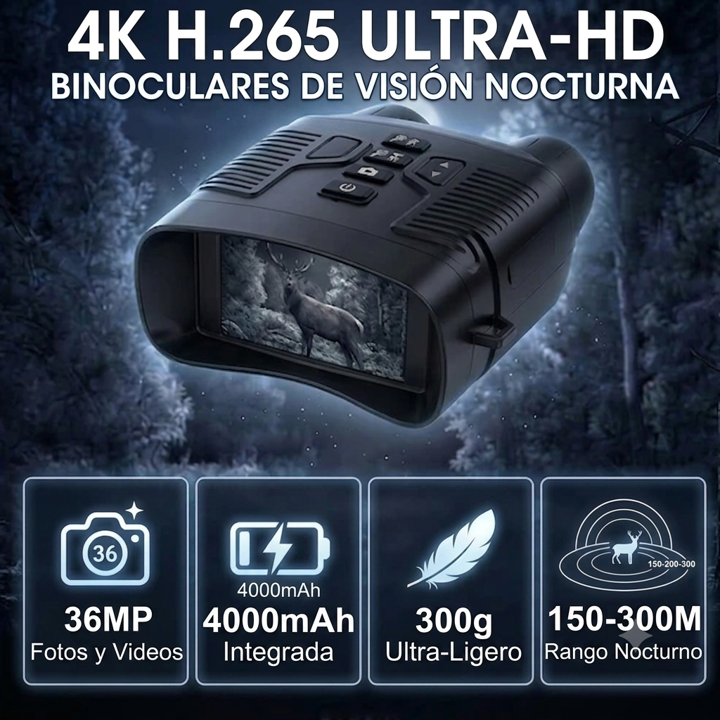 BINOCULARES DE VISION NOCTURNA Rtek 4K DE 36 MP con pantalla HD de 3.0"