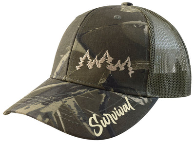 Gorra "Survival" con malla y ajustador de velcro, verde camuflaje