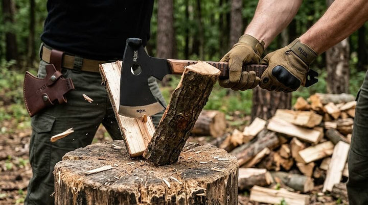 HACHA 19" RTEK WOOD TACTICAL AXE CON FUNDA DE CUERO