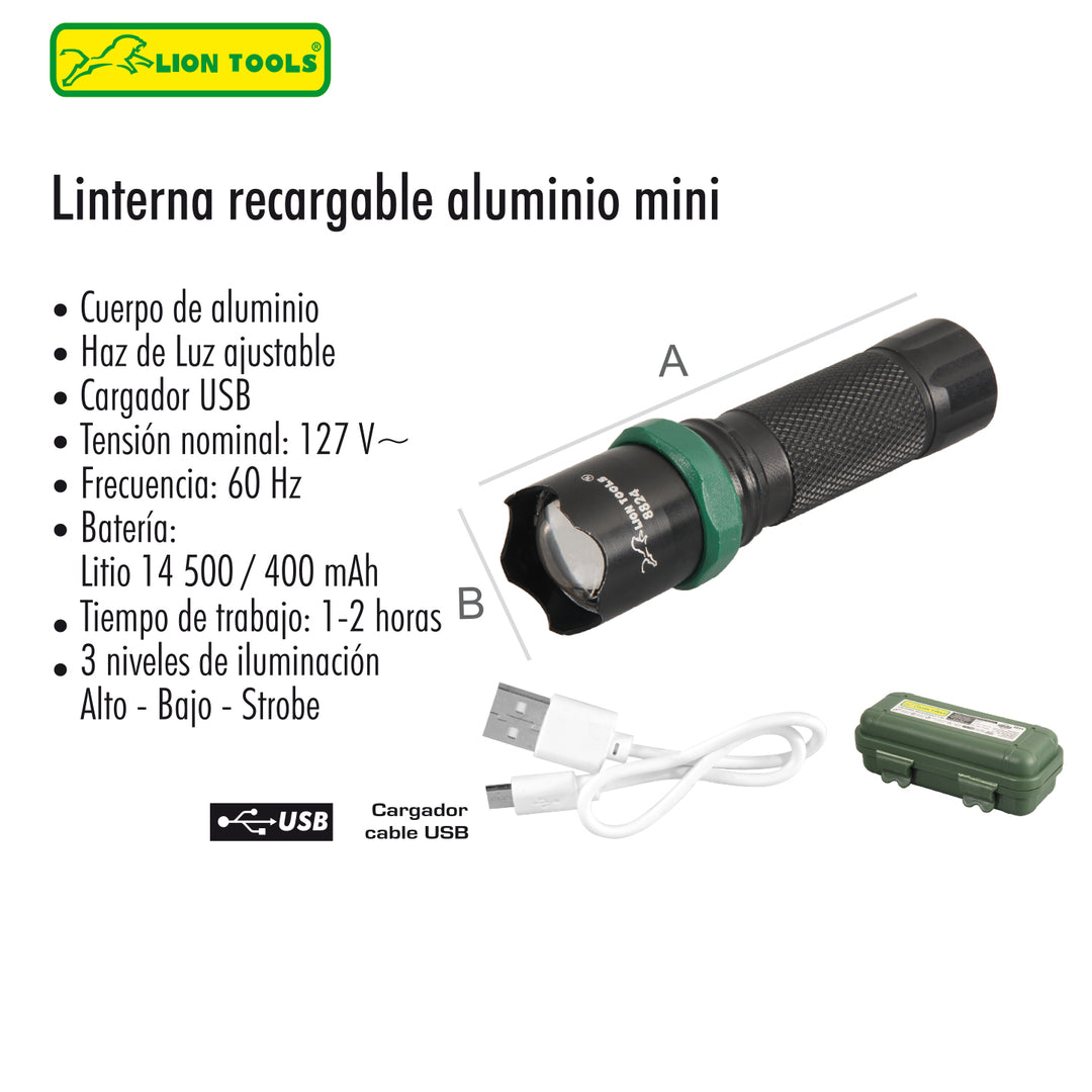 LINTERNA RECARGABLE ALUMINIO 3 W AFOCABLE LION TOOLS
