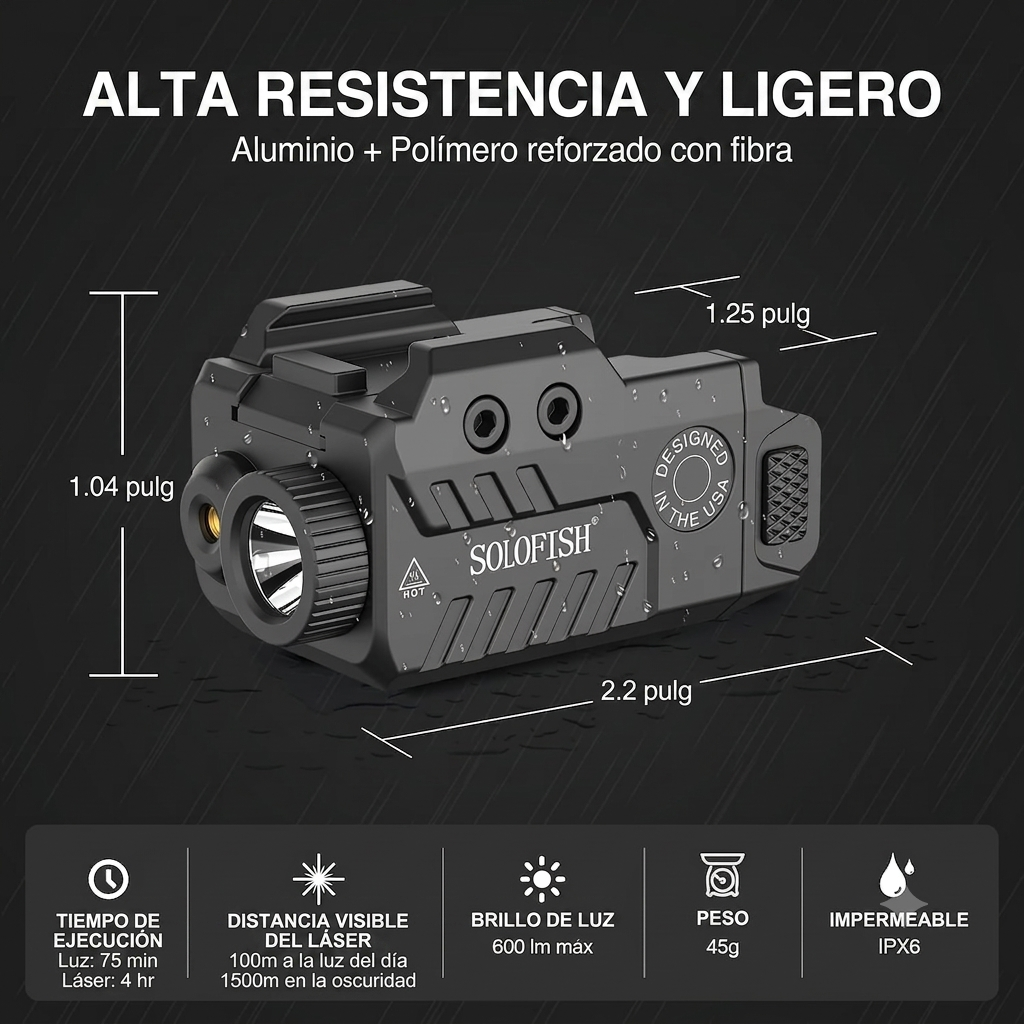 Laser azul Linterna SOLOFISH 450 lumens para Arma corta y larga