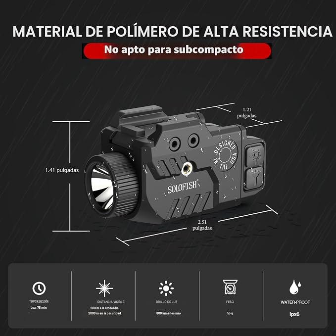 Linterna 800 lumen laser verde combo SOLOFISH